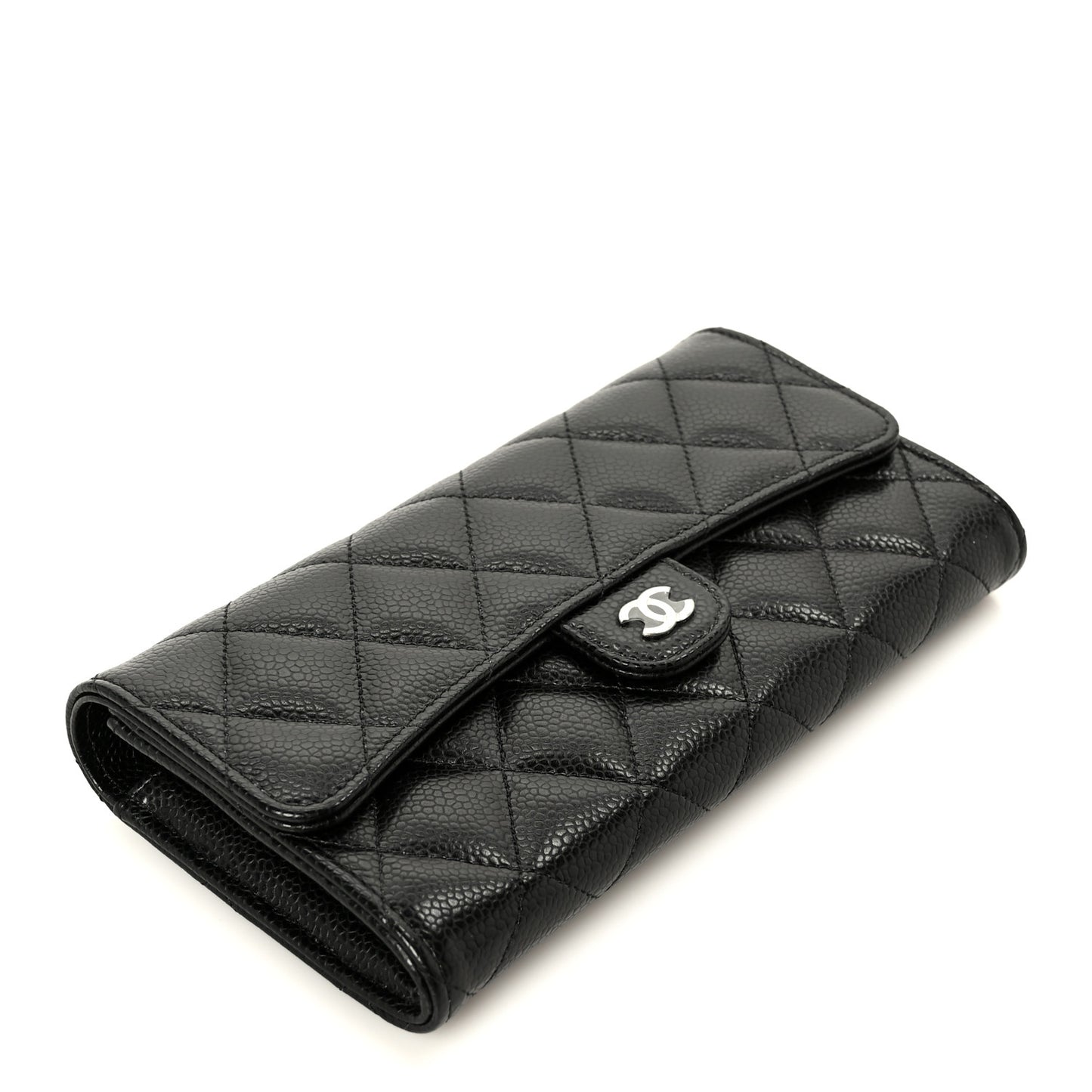 Caviar Quilted Large Gusset Flap Wallet Black