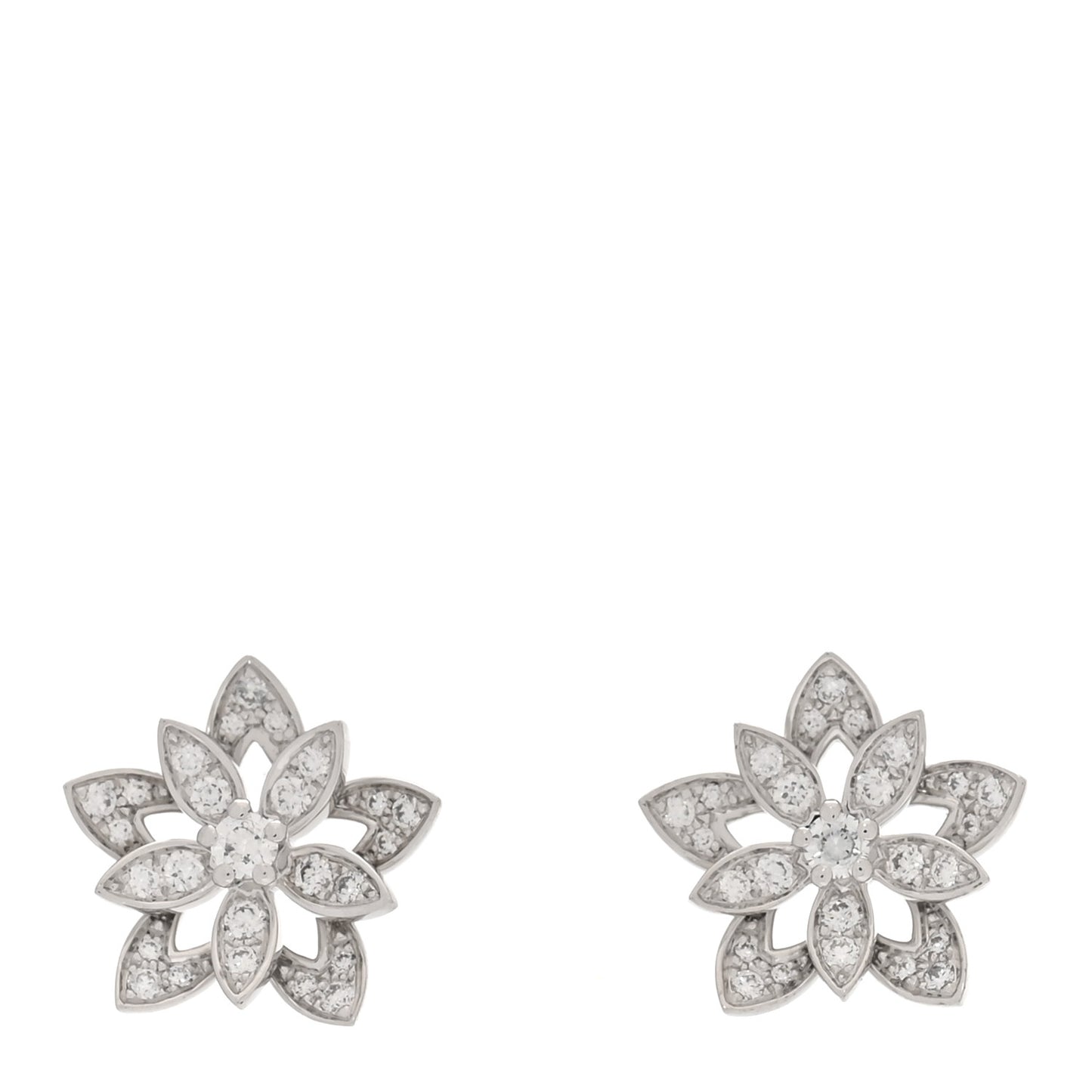 18K White Gold Diamond Mini Lotus Openwork Earrings