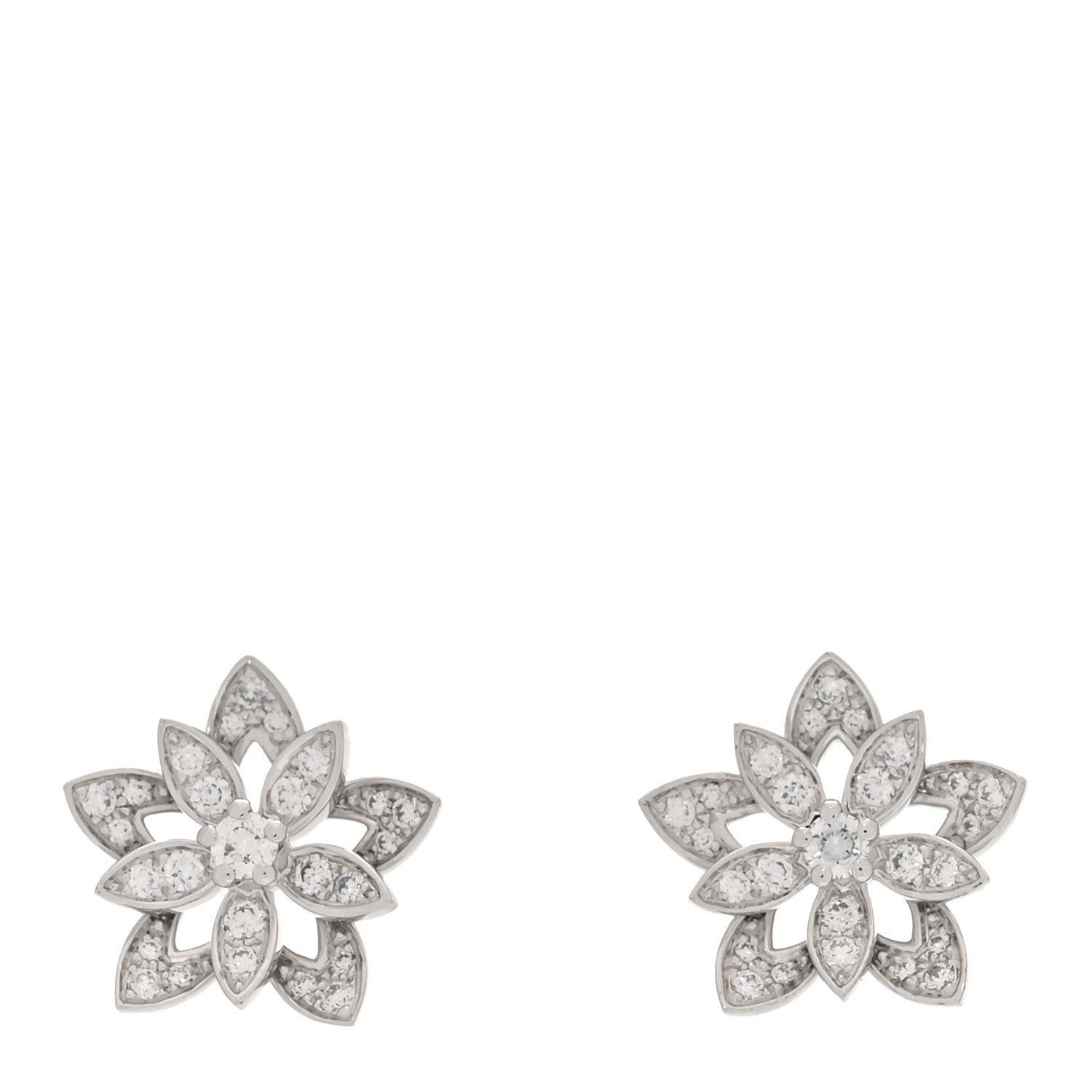Van Cleef & Arpels 18K White Gold Diamond Mini Lotus Openwork Earrings 1 of 4