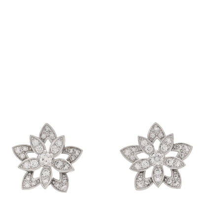 Van Cleef & Arpels 18K White Gold Diamond Mini Lotus Openwork Earrings 1 of 4