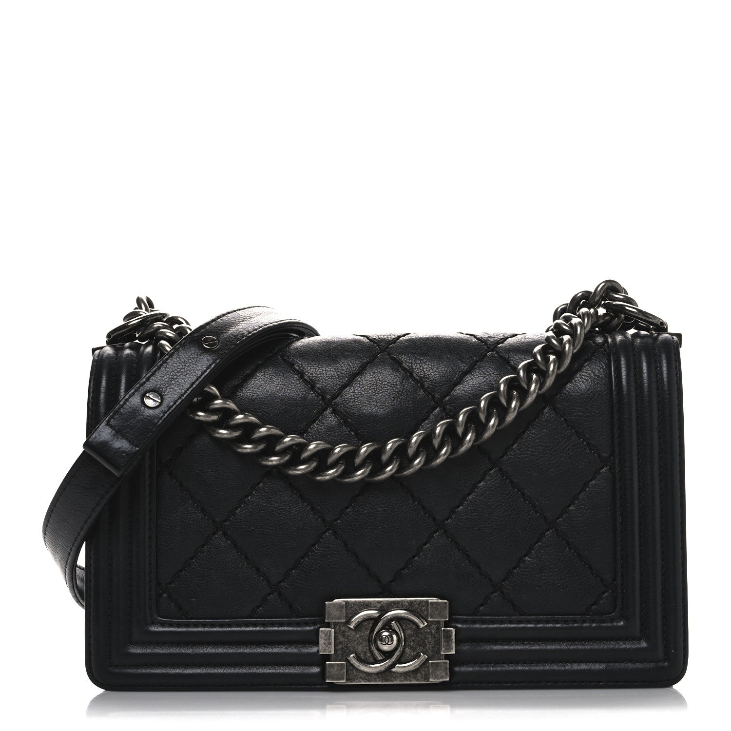 Chanel Calfskin Double Stitch Medium Boy Flap Black 1 of 12