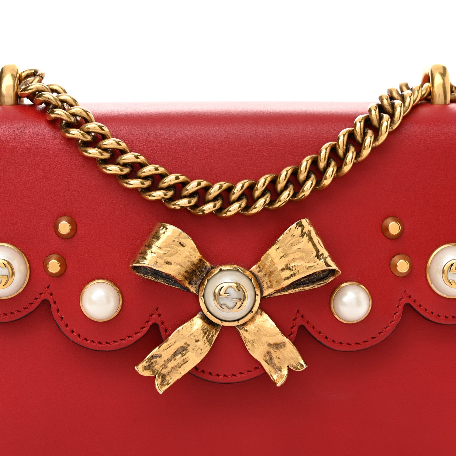 Gucci Calfskin Peony Small Chain Shoulder Bag Hibiscus Red 8 of 14