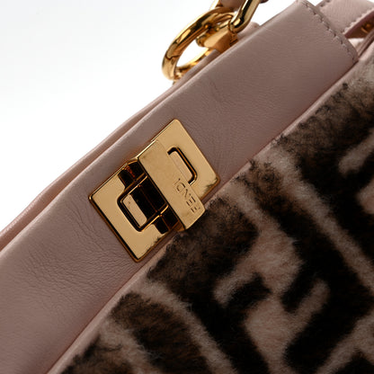 Fendi Shearling Nappa Macro FF 1974 Mini Peekaboo Iconic Satchel Light Rose Black 12 of 13