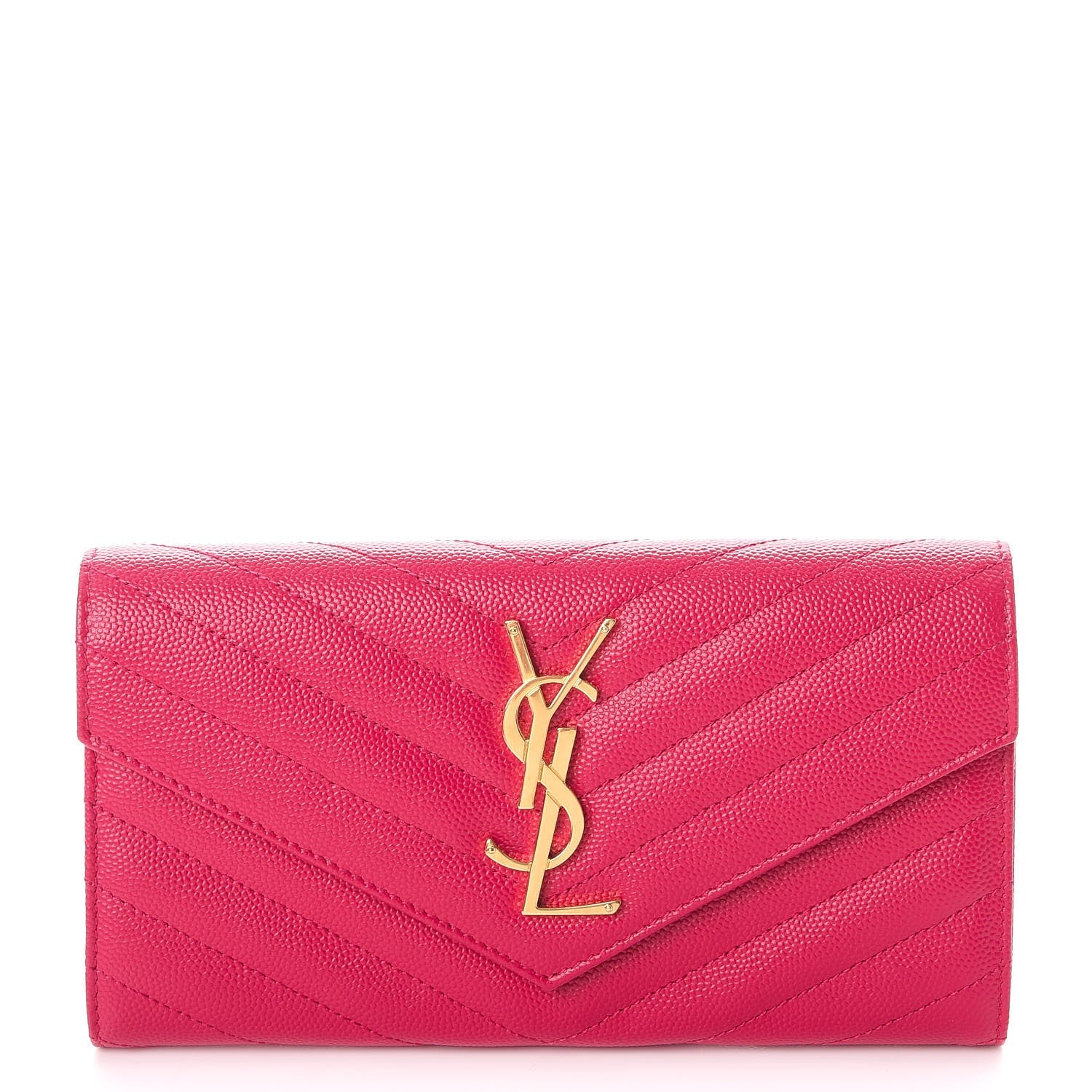 Saint Laurent Grain De Poudre Matelasse Chevron Monogram Wallet Bubblegum 1 of 9