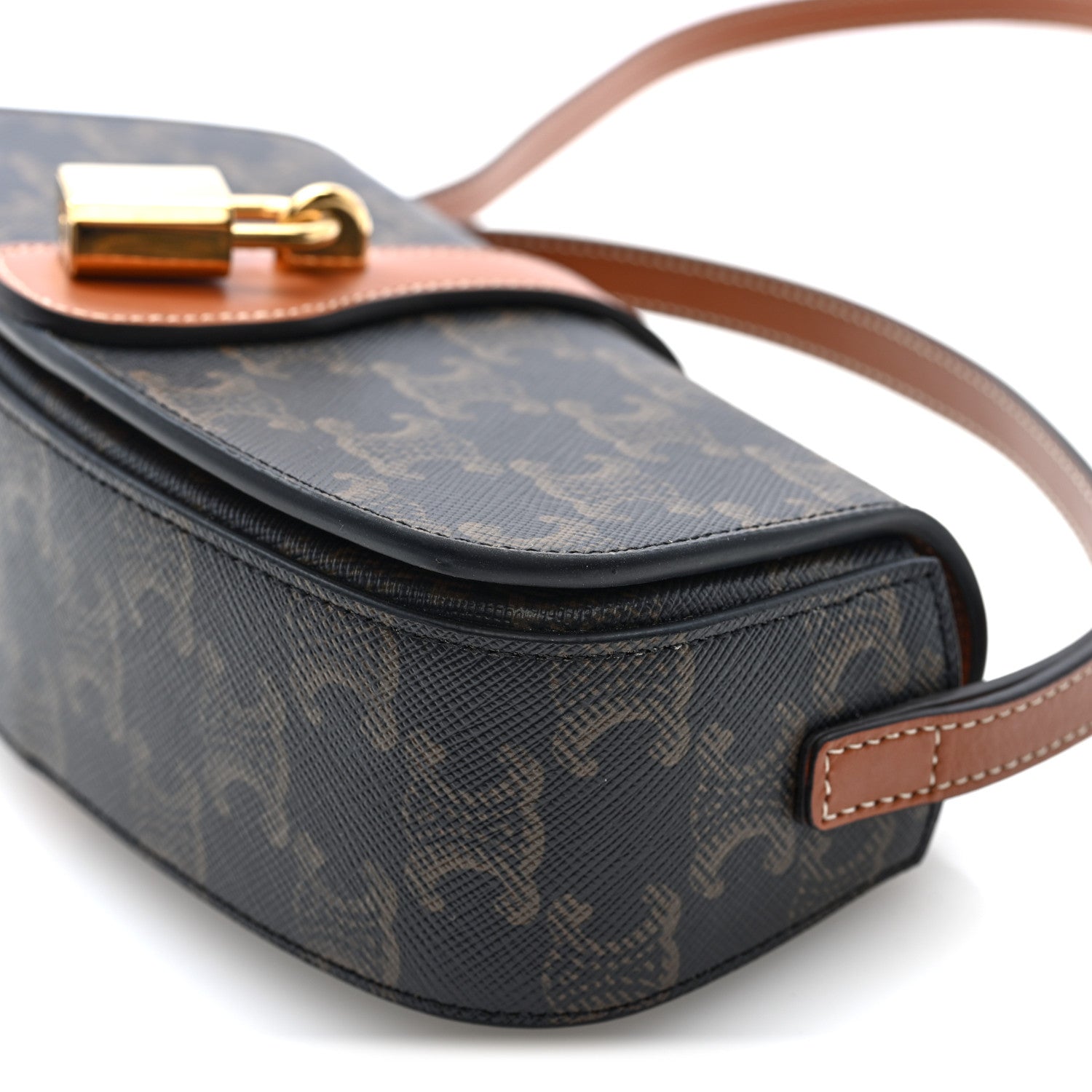 Celine Triomphe Canvas Calfskin Tabou Clutch on Strap Tan Tan Tan 8 of 8