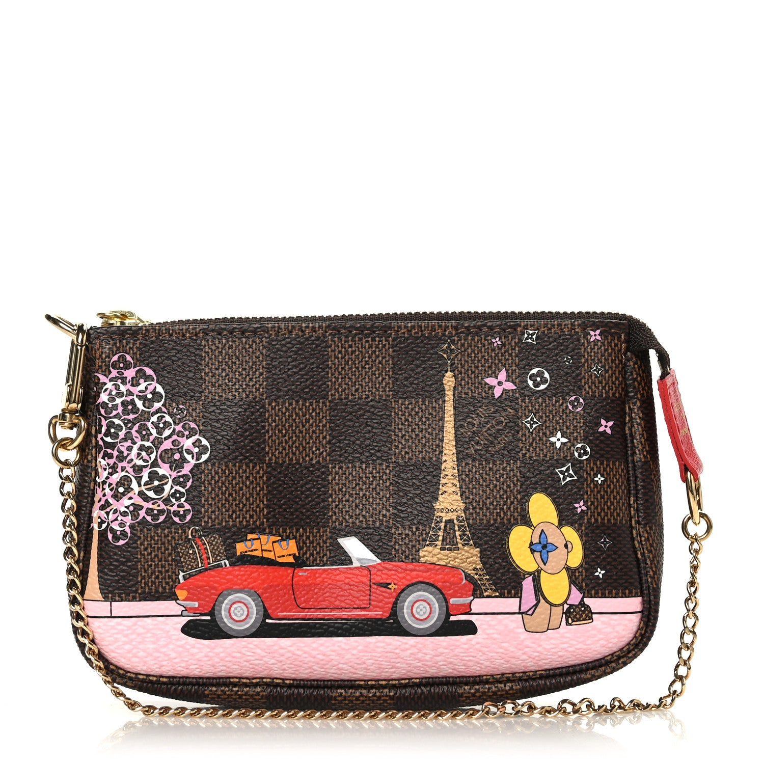 Louis Vuitton Damier Ebene 2019 Christmas Animation Mini Pochette Accessories Red 1 of 9