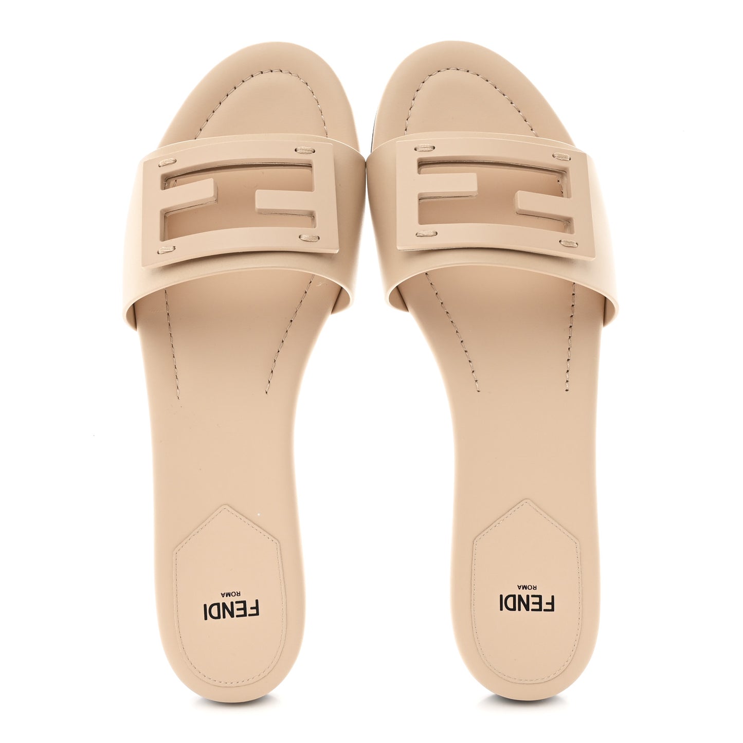 Vitello Cuoio Baguette Flat Slide Sandals 39.5 Poudre