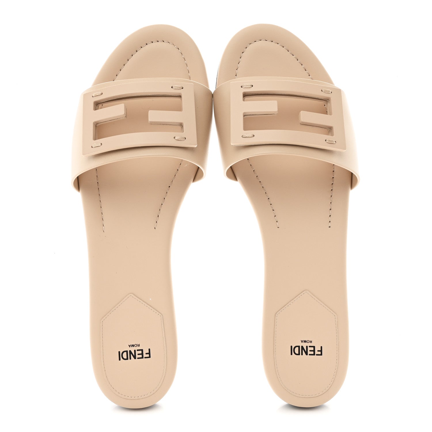 Fendi Vitello Cuoio Baguette Flat Slide Sandals 39.5 Poudre 3 of 9