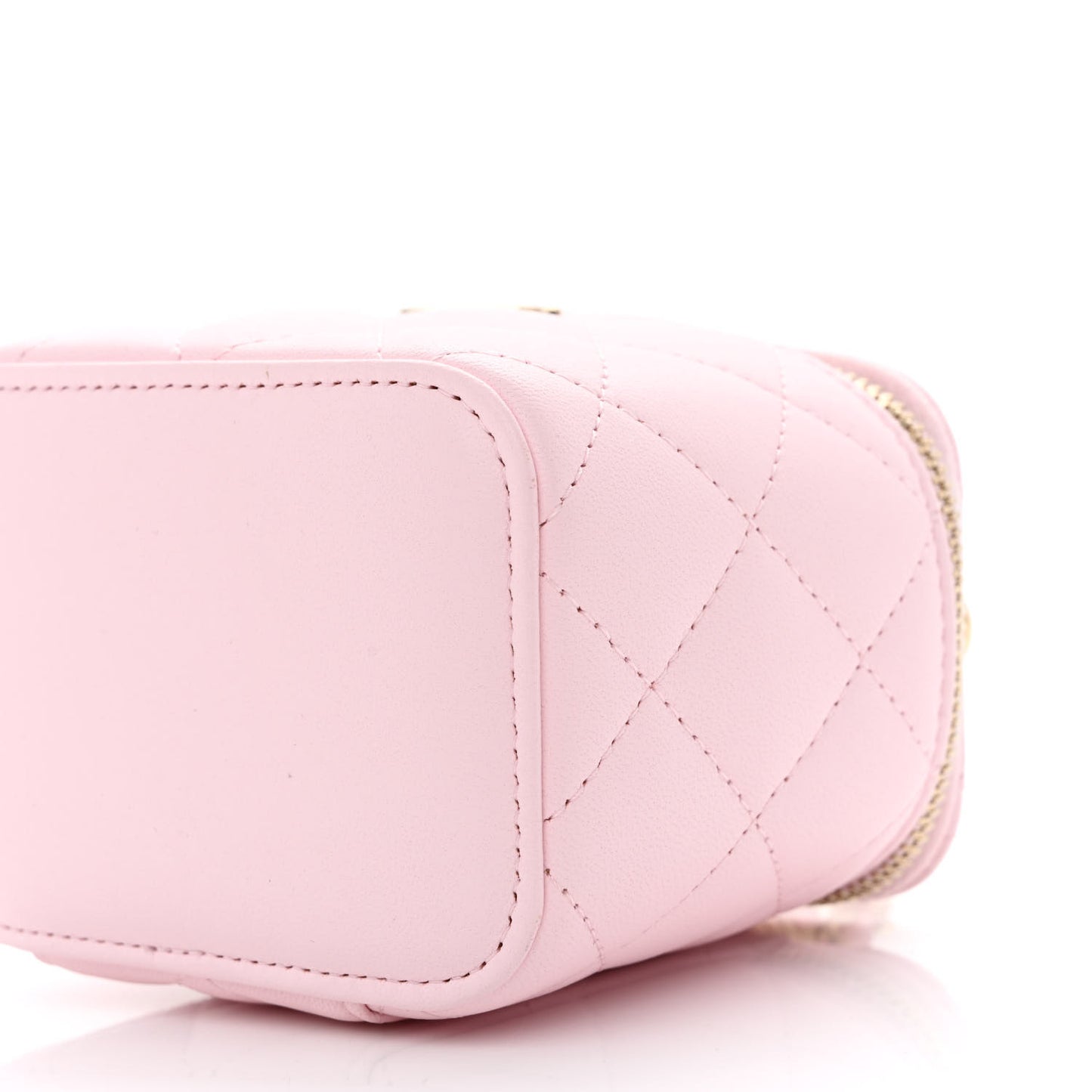 Lambskin Quilted Mini Top Handle Vanity Case With Chain Light Pink