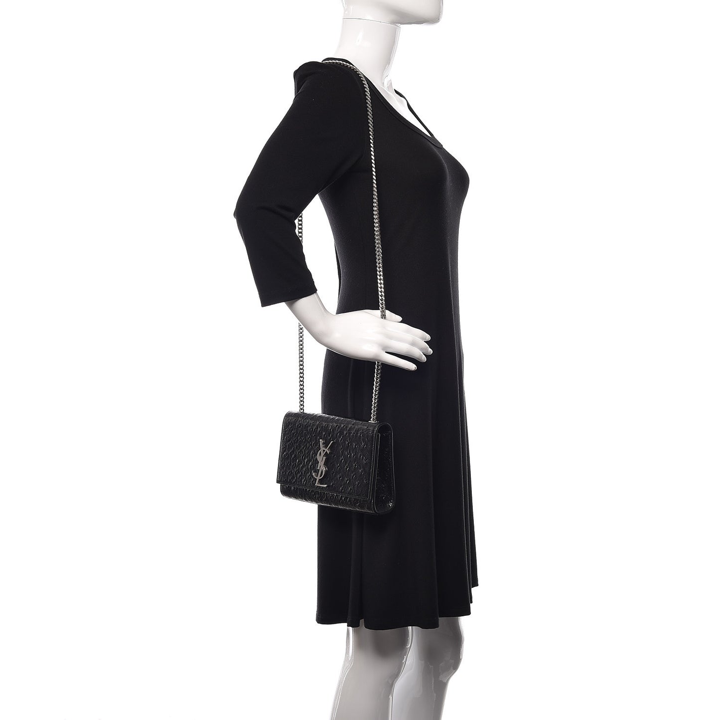Ostrich Calfskin Embossed Small Monogram Kate Satchel Black