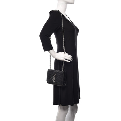 Saint Laurent Ostrich Calfskin Embossed Small Monogram Kate Satchel Black 2 of 14