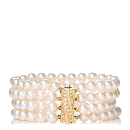 Mikimoto 18K Yellow Gold Diamond Akoya Pearl 6.5-7mm Four Strand Bracelet 3 of 6