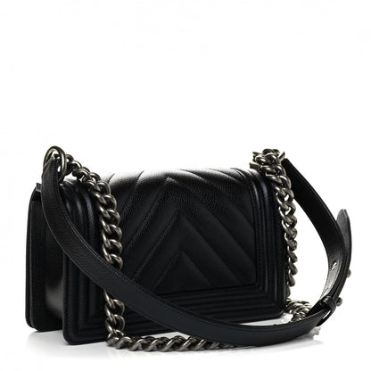 Chanel Caviar Chevron Quilted Small Boy Flap Black 2 of 4