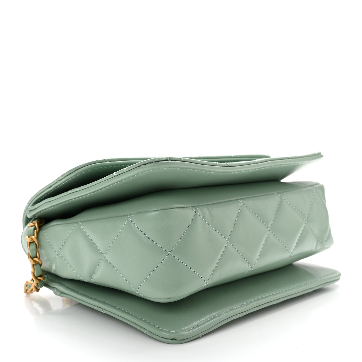 Shiny Calfskin Quilted Mini Metal Top Handle Flap Light Green