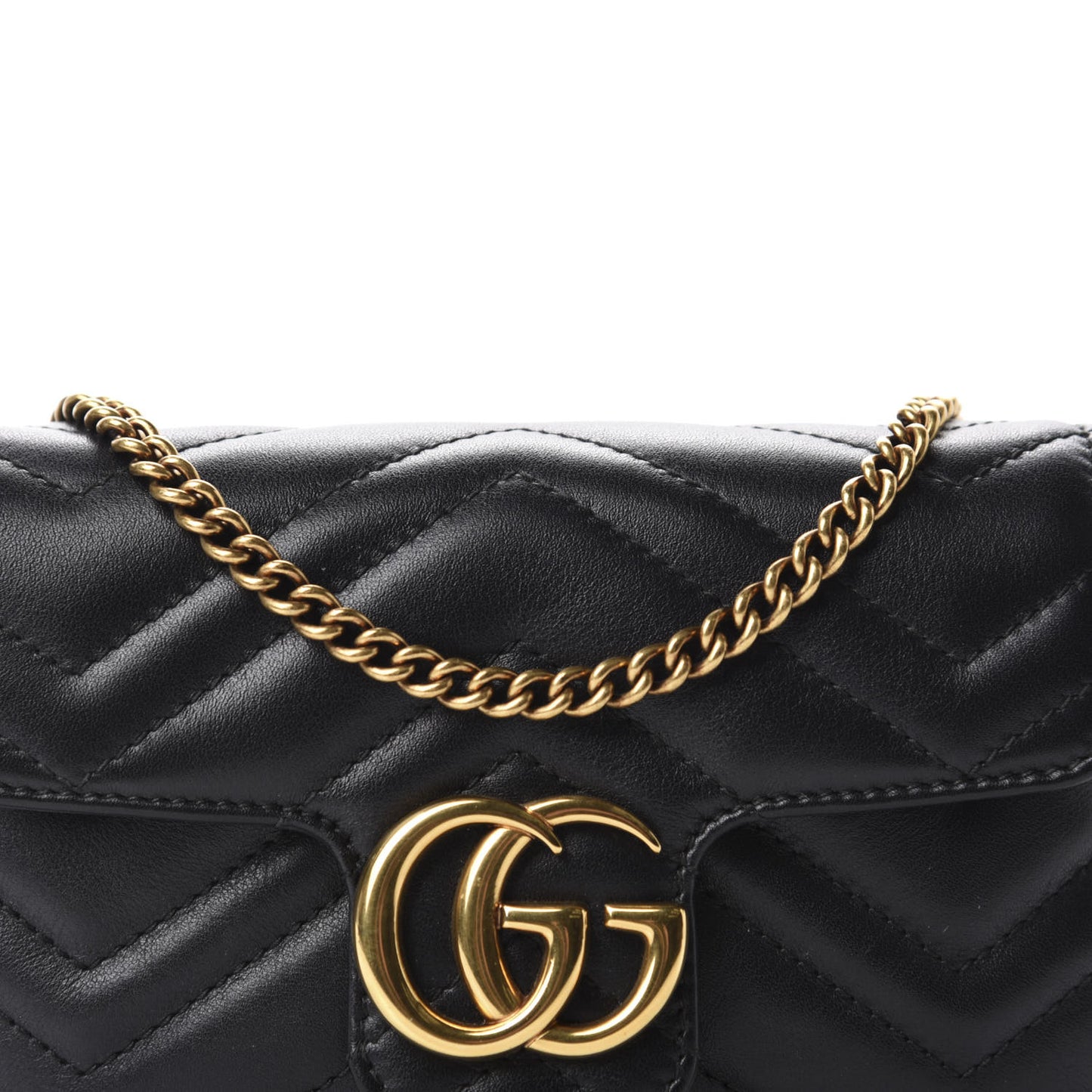 Calfskin Matelasse Super Mini GG Marmont Shoulder Bag Black