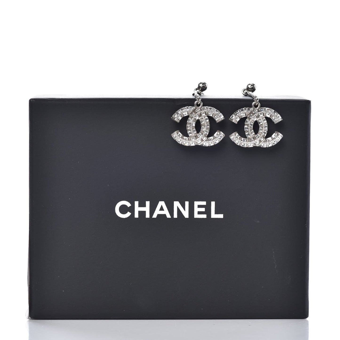 Baguette Crystal CC Drop Earrings Silver