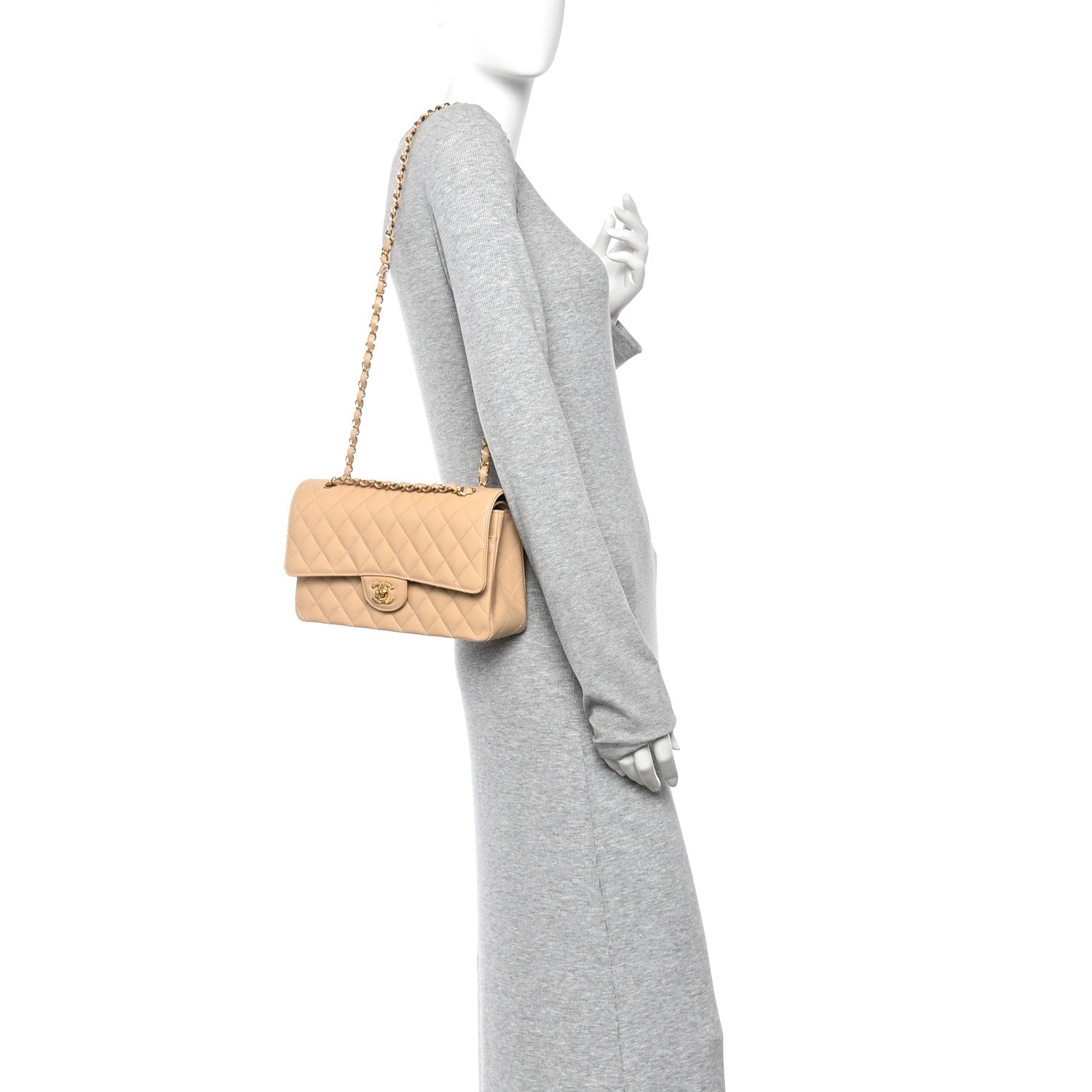 Chanel Caviar Quilted Medium Double Flap Beige 2 of 11