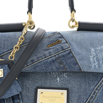 Dolce & Gabbana Calfskin Denim Patchwork Mini Miss Sicily Satchel Blue 7 of 9