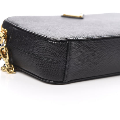 Prada Saffiano Lux Mini Double Zip Chain Crossbody Bag Black 10 of 12