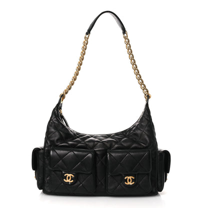 Chanel Shiny Lambskin Quilted Trendy Pockets Hobo Black 1 of 13