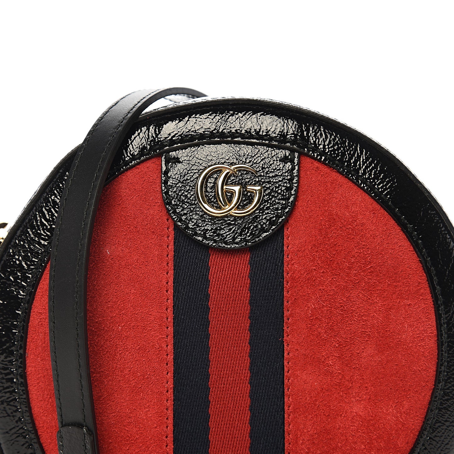 Suede Patent Web Mini Ophidia Round Shoulder Bag Hibiscus Red Black