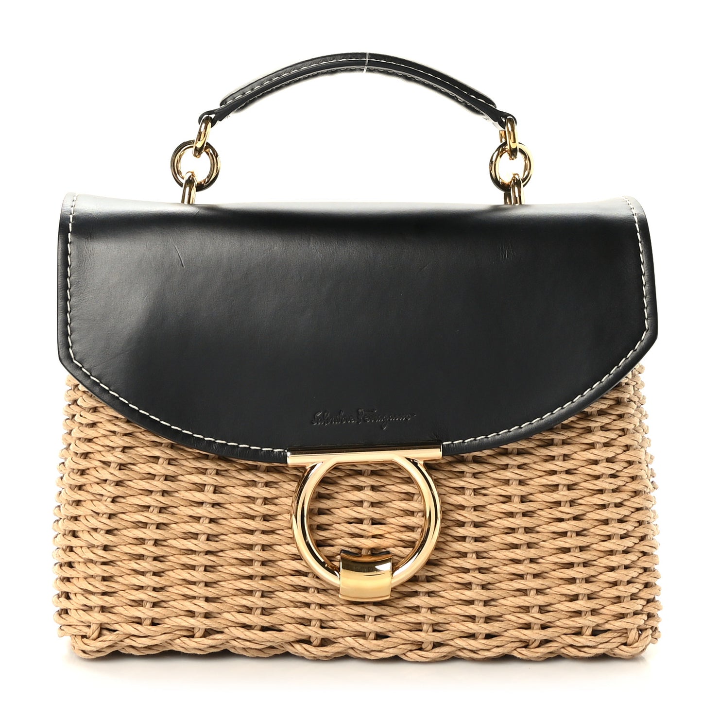 Calfskin Wicker Margot Top Handle Satchel Black