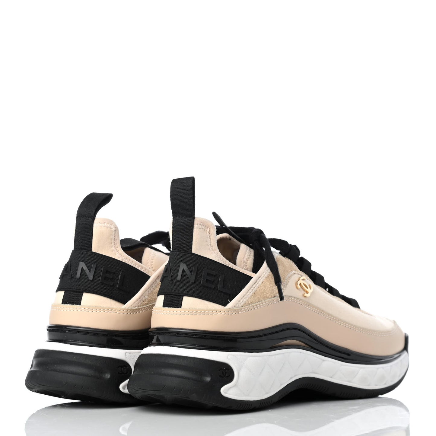 Velvet Calfskin Mixed Fibers CC Sneakers 39 Beige