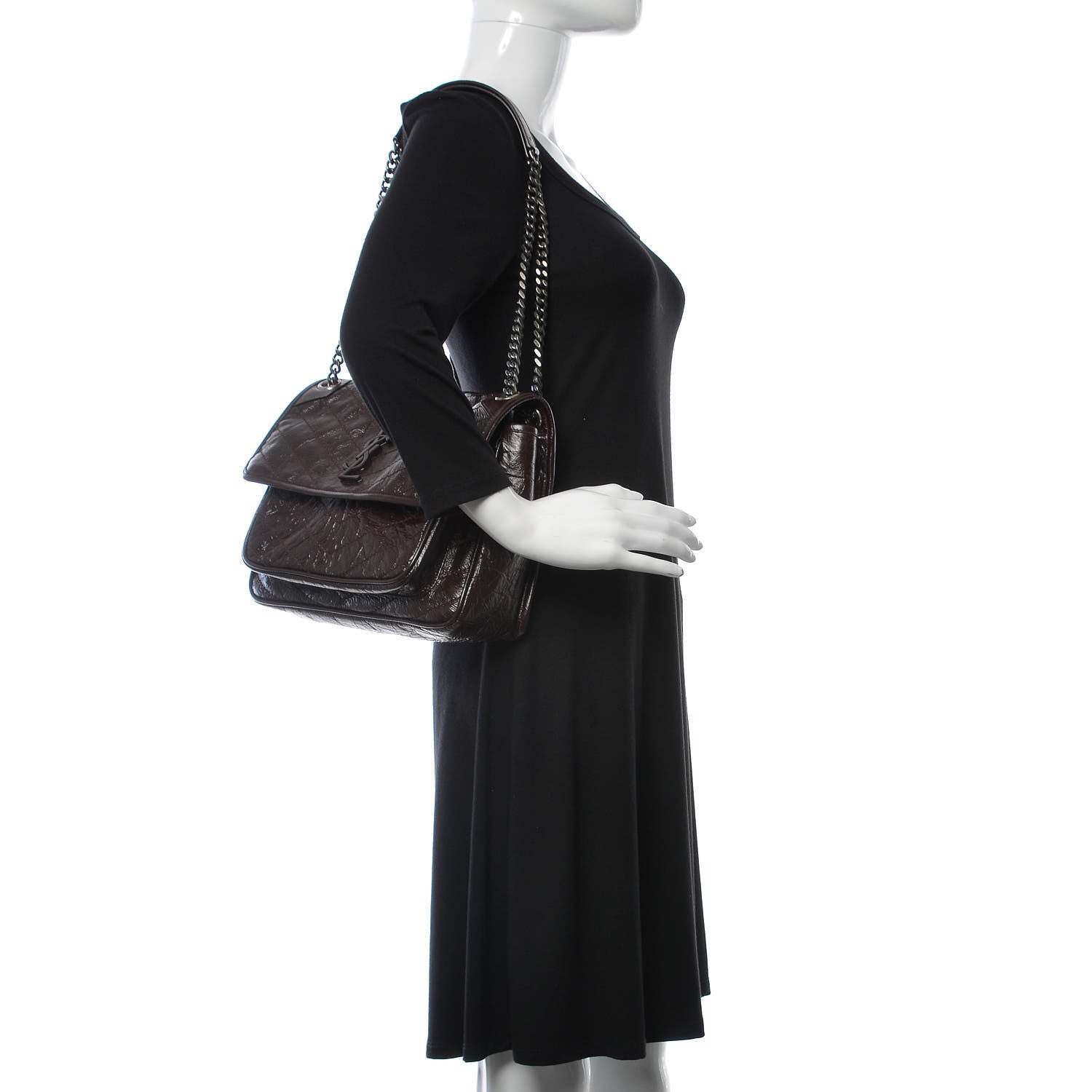 Saint Laurent Crinkled Calfskin Matelasse Monogram Medium Niki Chain Satchel Tulip 2 of 10