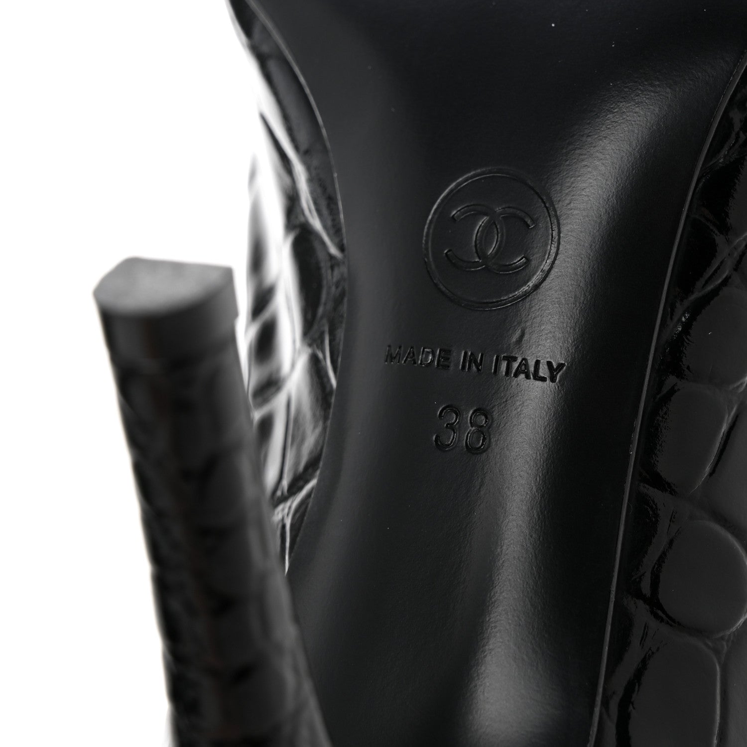 Chanel Crocodile Embossed Patent Calfskin Pumps 38 Black 7 of 11