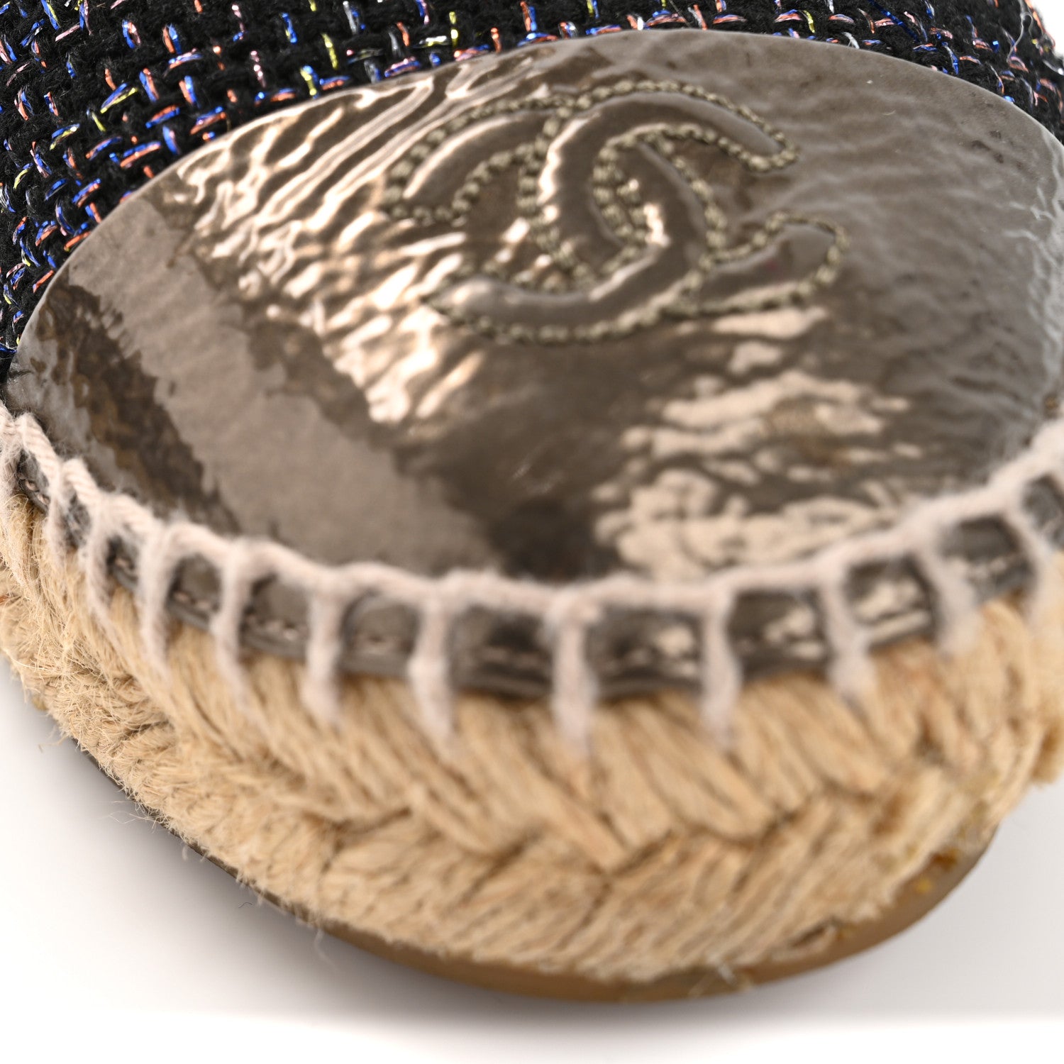 Chanel Metallic Tweed Patent CC Espadrilles 37 Black Silver 14 of 14