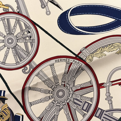 Hermes Silk Stately Wheels Scarf 90 Creme Bordeaux Bleu 2 of 3
