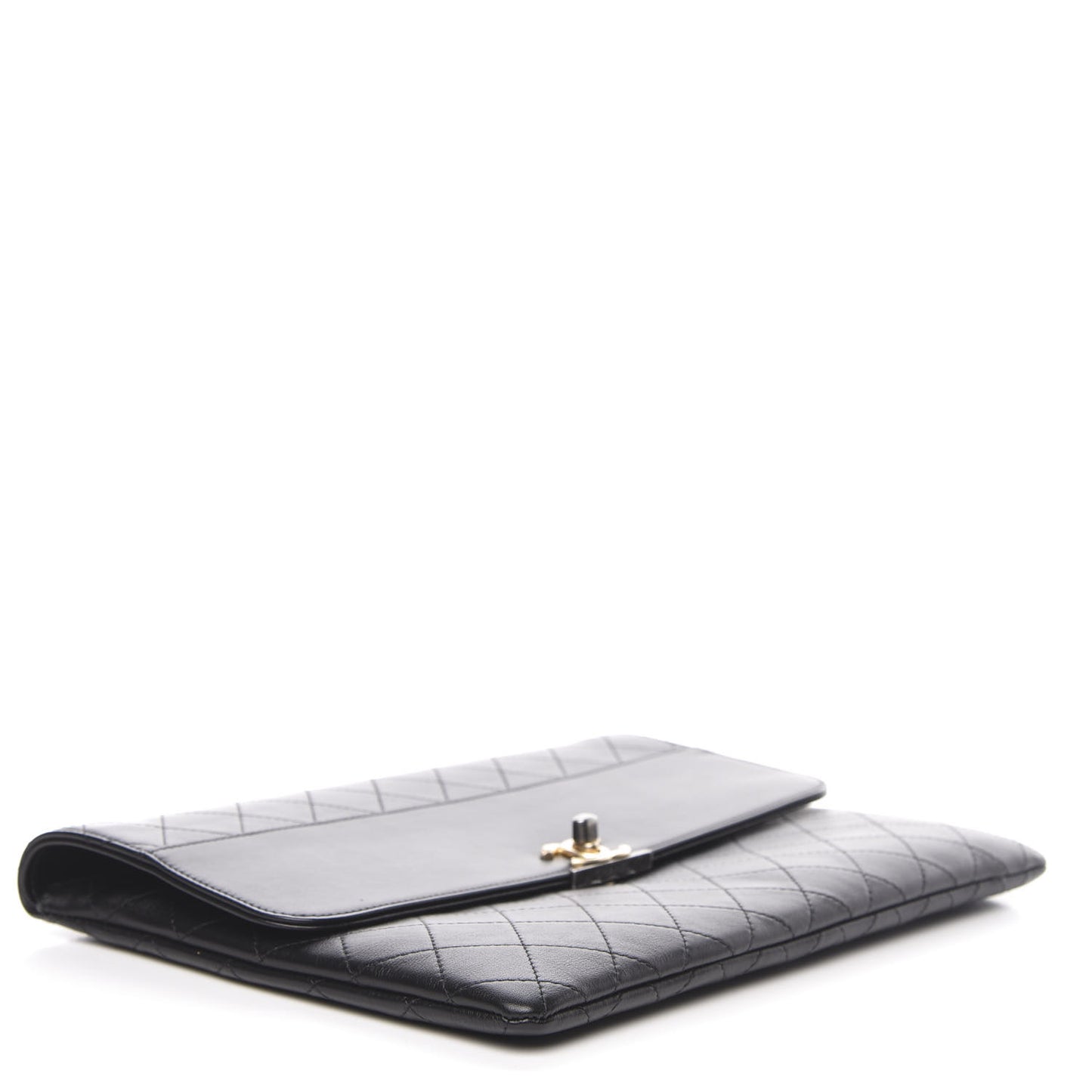 Calfskin Quilted CC Flap Clutch Black