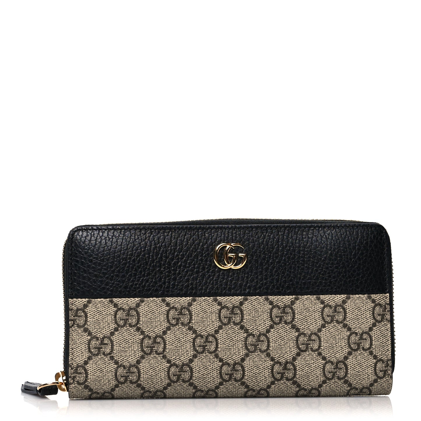 Dollar Calfskin GG Supreme Monogram GG Marmont Zip Around Wallet Black Beige Ebony