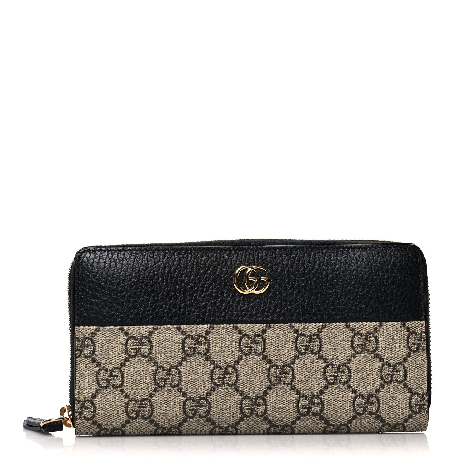 Gucci Dollar Calfskin GG Supreme Monogram GG Marmont Zip Around Wallet Black Beige Ebony 1 of 6
