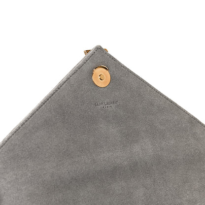 Saint Laurent Suede Mixed Matelasse Tri-Quilt Large Monogram Envelope Satchel Grey 9 of 13