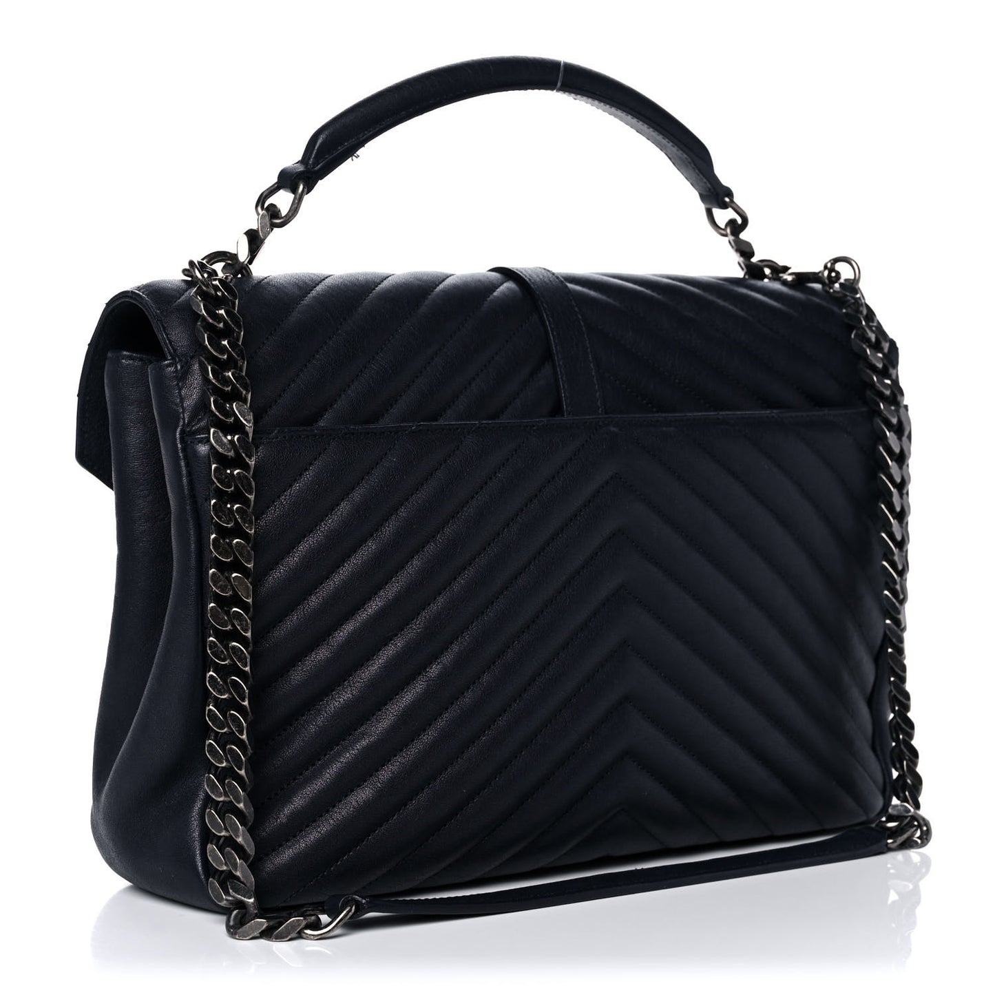 Sheepskin Matelasse Chevron Monogram Large College Satchel Navy Blue