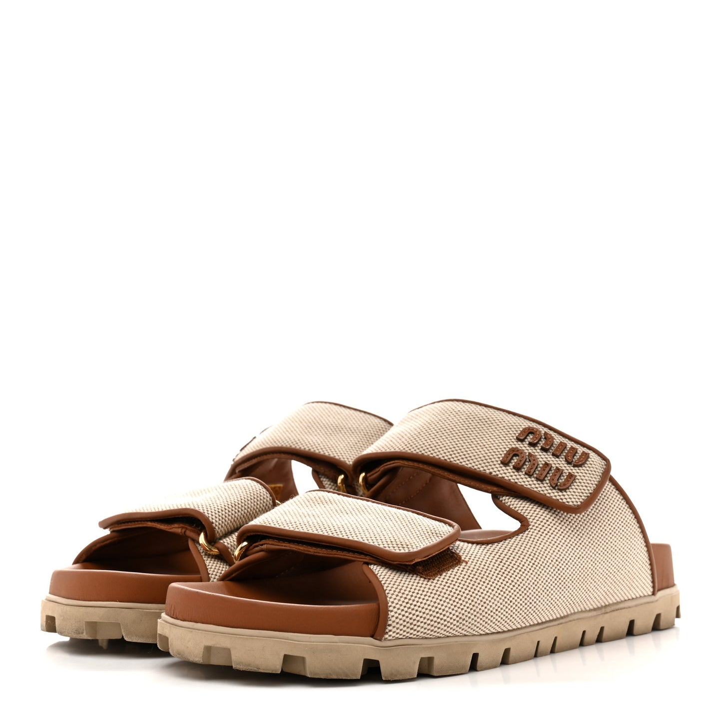 Canvas Logo Slide Sandals 38 Beige Brandy