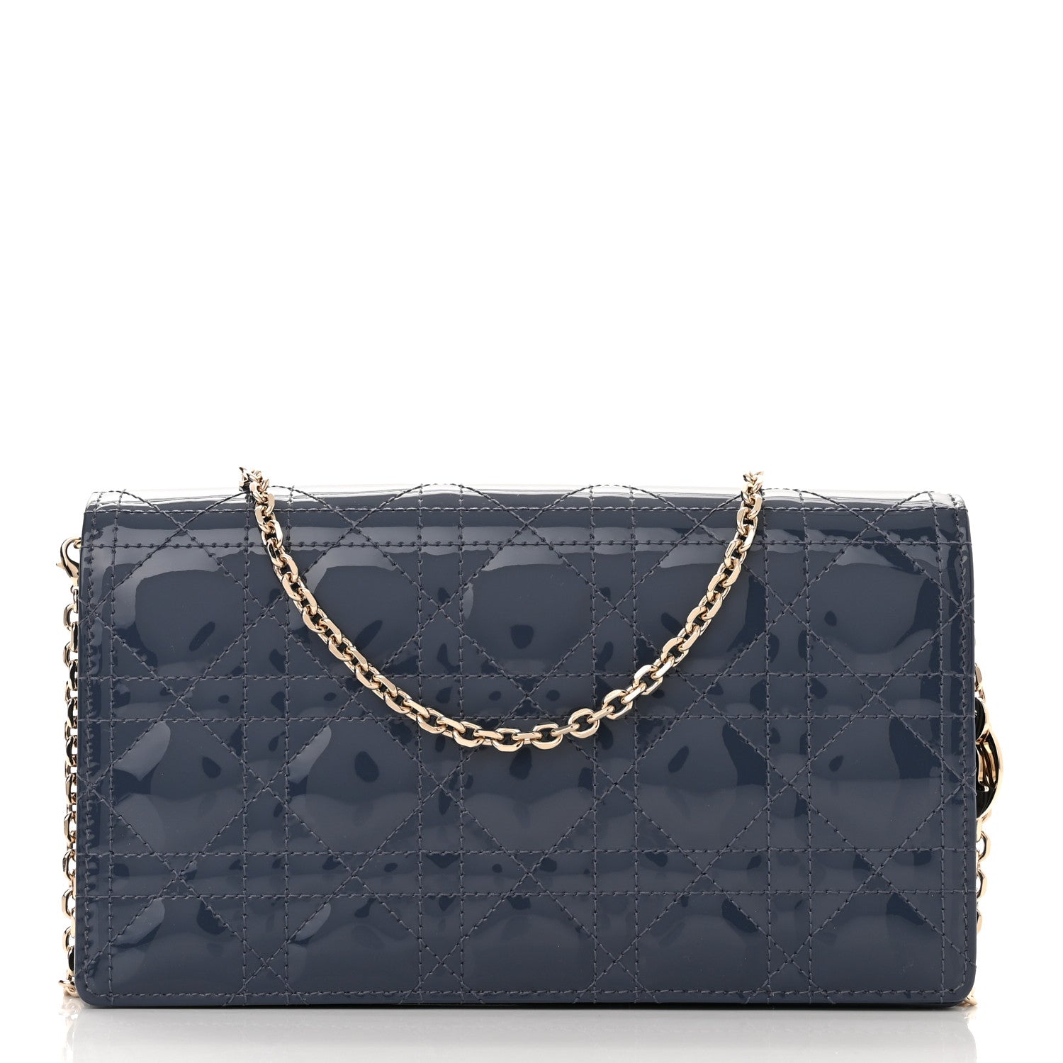 Christian Dior Patent Cannage Lady Dior Chain Wallet Denim 3 of 13