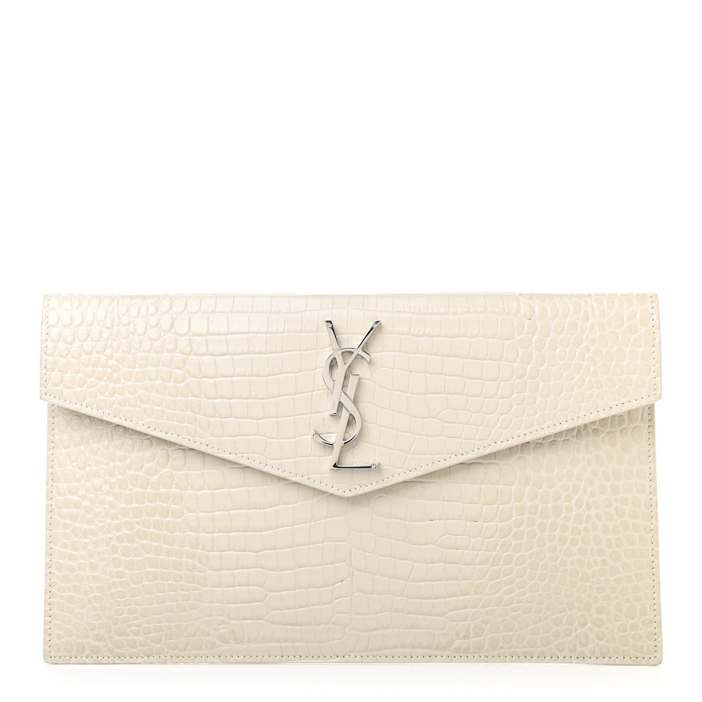 Calfskin Crocodile Embossed Uptown Monogram Pouch Crema Soft