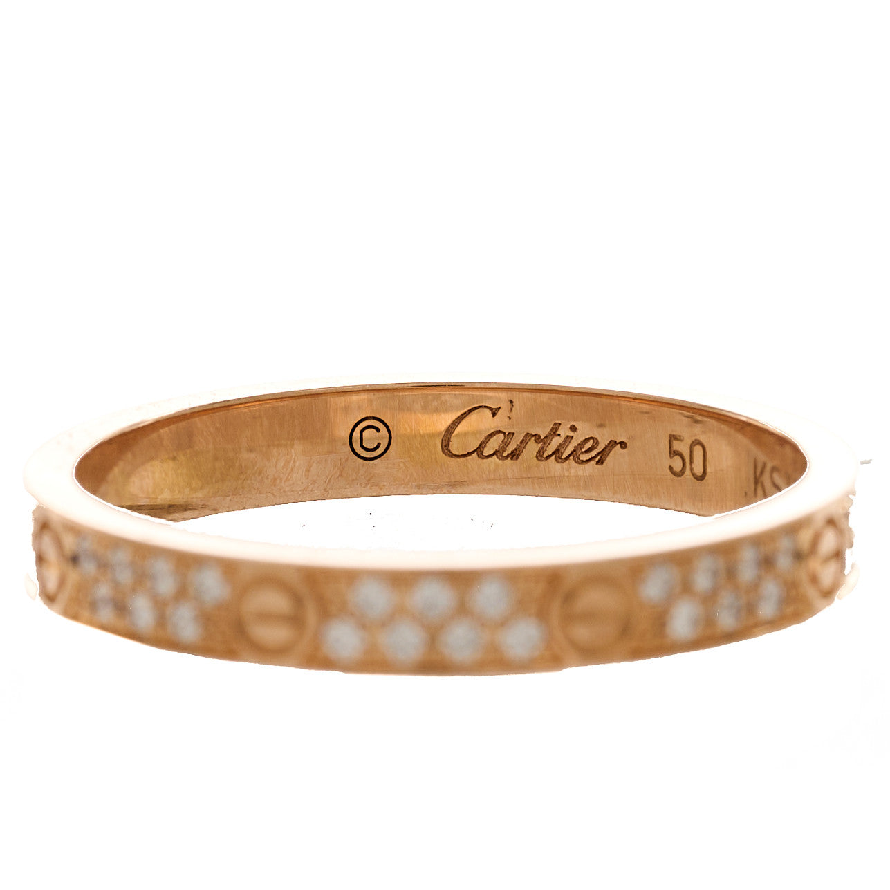 18K Pink Gold Diamond 2.6mm LOVE Wedding Paved Band Ring 50 5.25