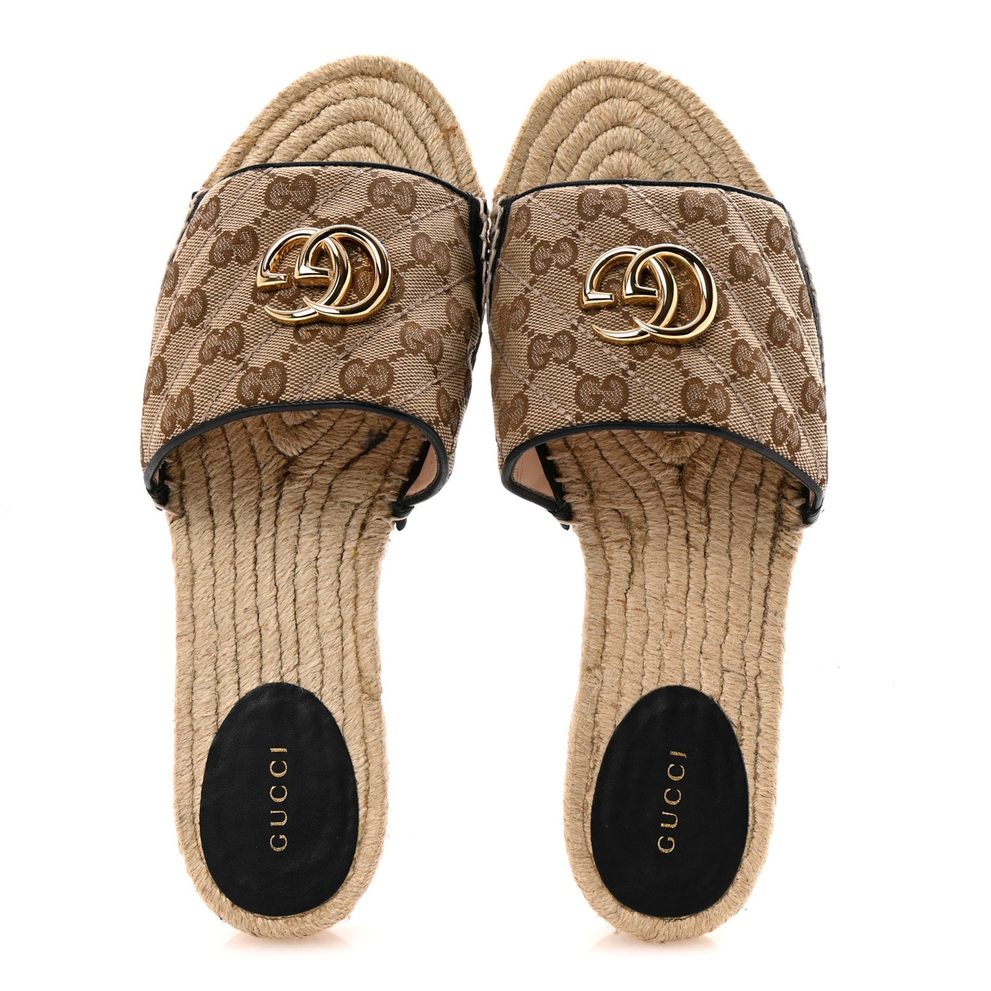 Monogram Matelasse GG Marmont Espadrille 20mm Slide Sandals 40 Beige Ebony Black