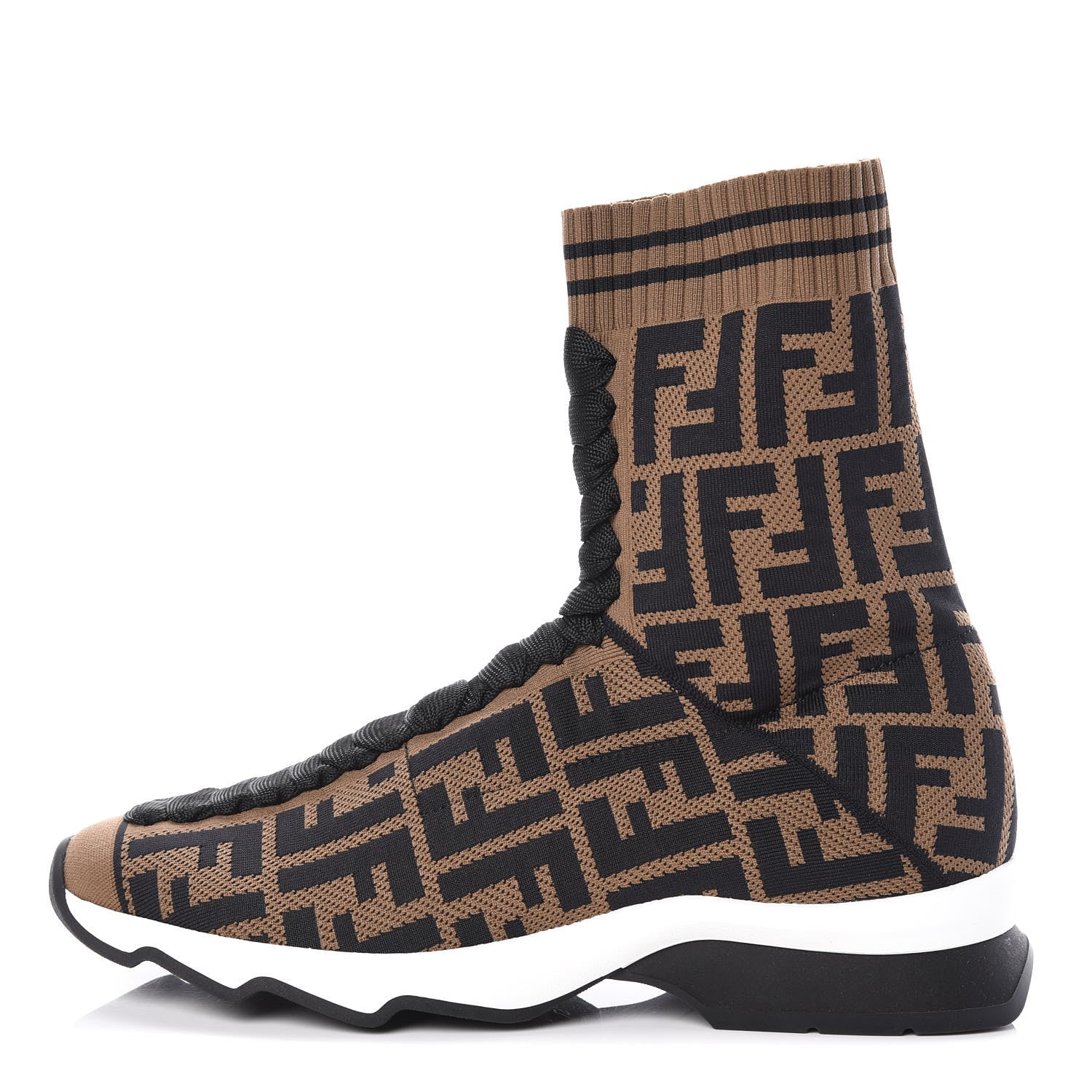 Fendi Stretch Knit Jacquard FF Reloaded Sock Sneakers 37 Tobacco Black 1 of 7