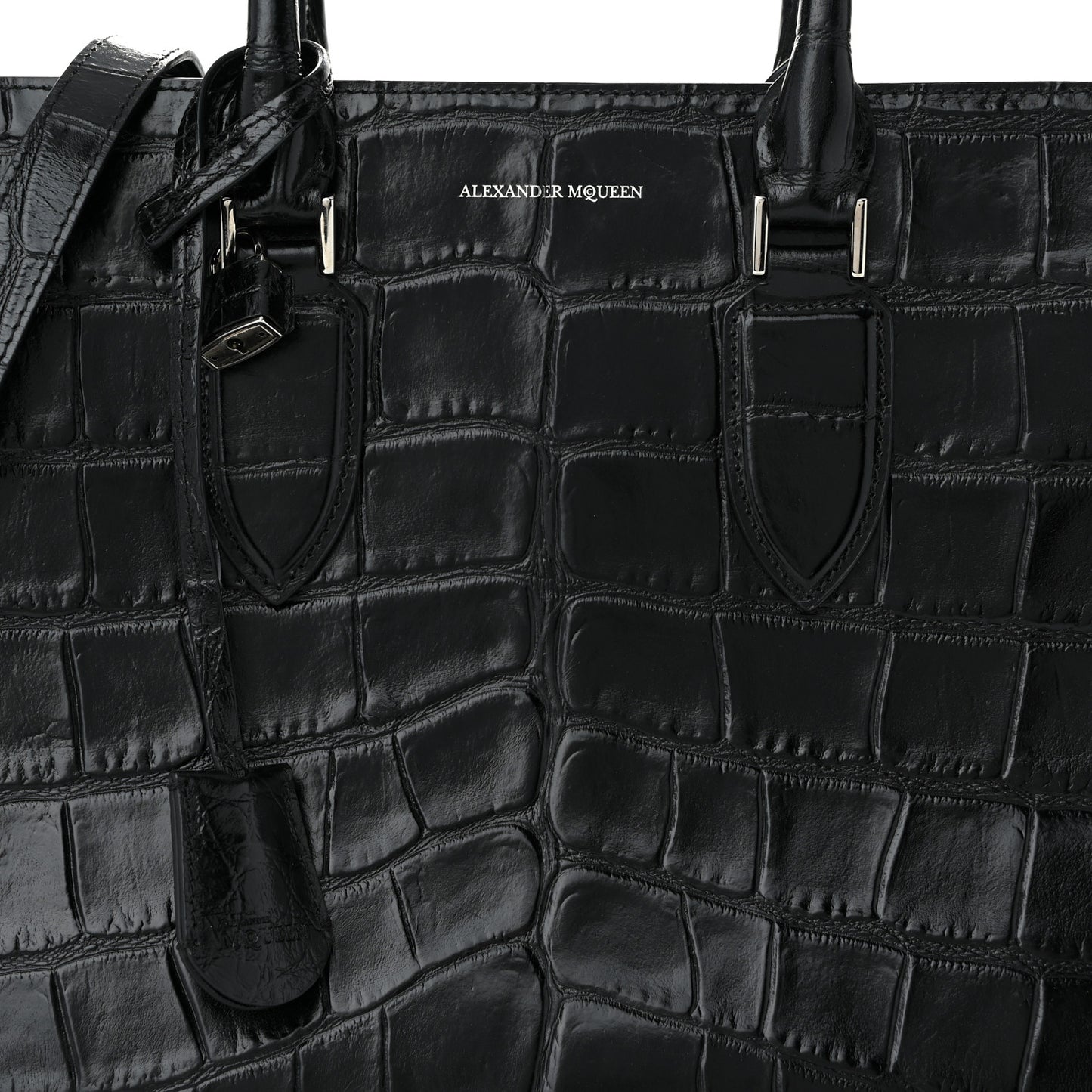 Calfskin Crocodile Embossed Tote Black