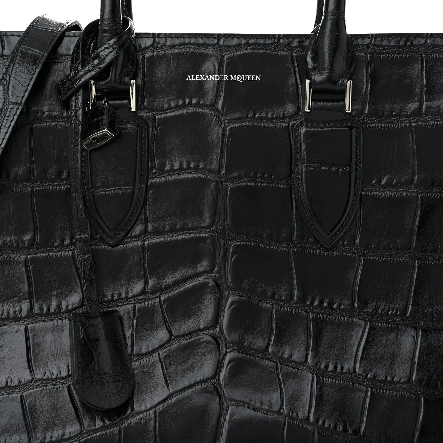 Alexander McQueen Calfskin Crocodile Embossed Tote Black 8 of 10