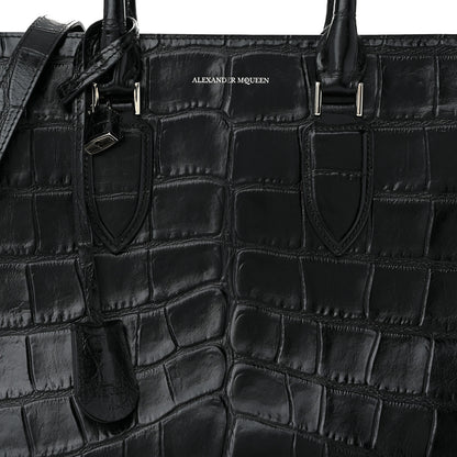 Alexander McQueen Calfskin Crocodile Embossed Tote Black 8 of 10