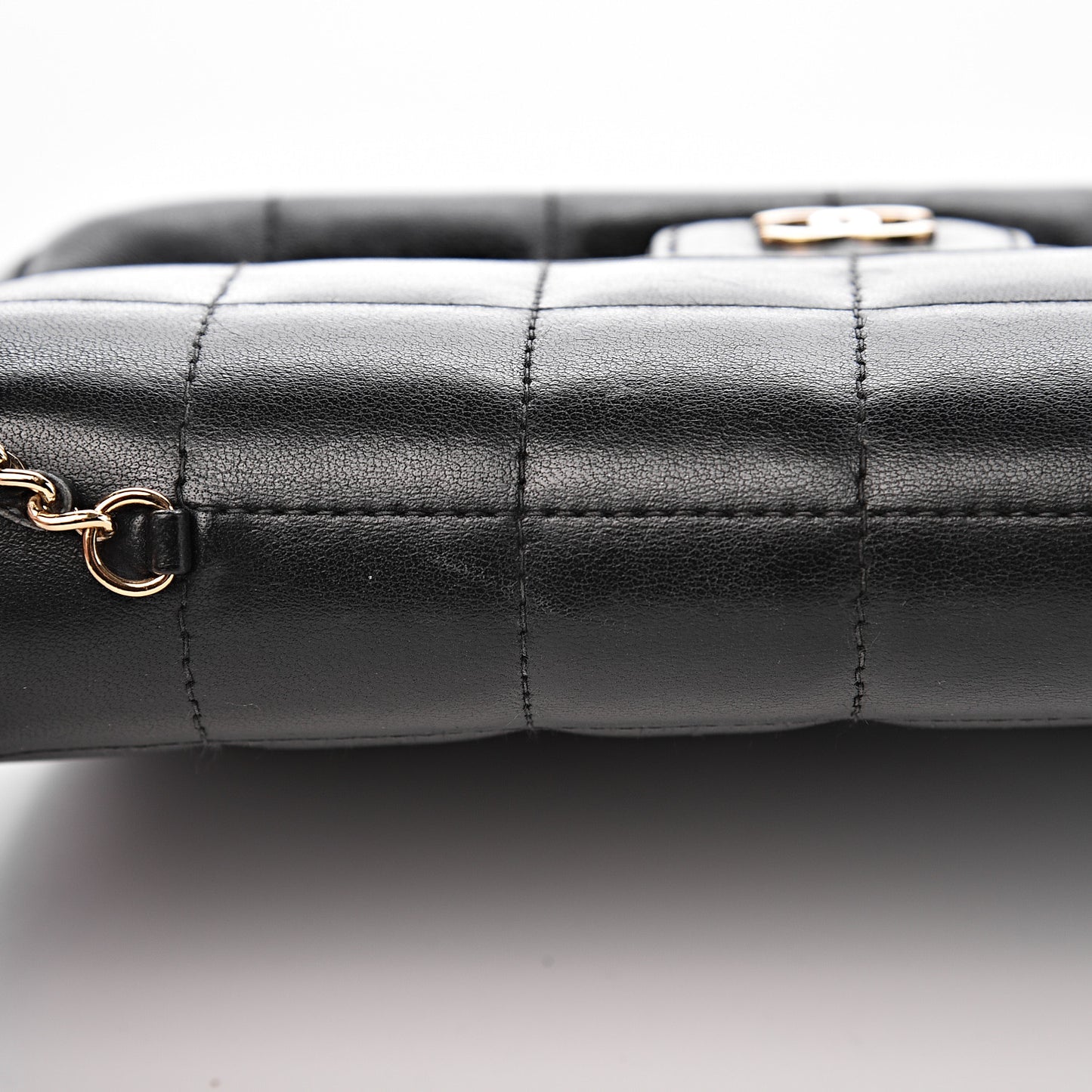 Lambskin Quilted Mini Chocolate Bar Camellia Flap Black