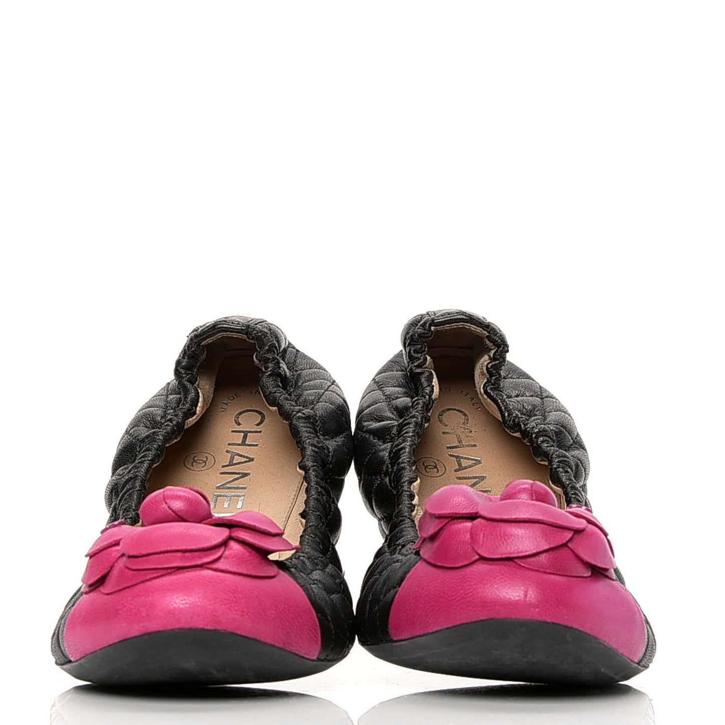 Lambskin Elastic Camellia Ballerina Flats 36 Black Pink