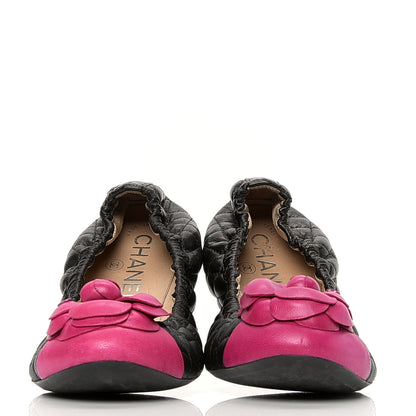 Chanel Lambskin Elastic Camellia Ballerina Flats 36 Black Pink 2 of 6