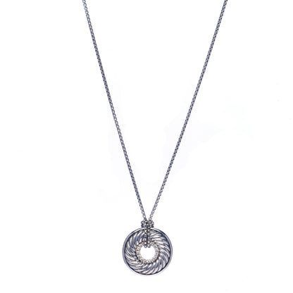 David Yurman Sterling Silver Diamond Sculpted Cable Disc Necklace 1 of 6