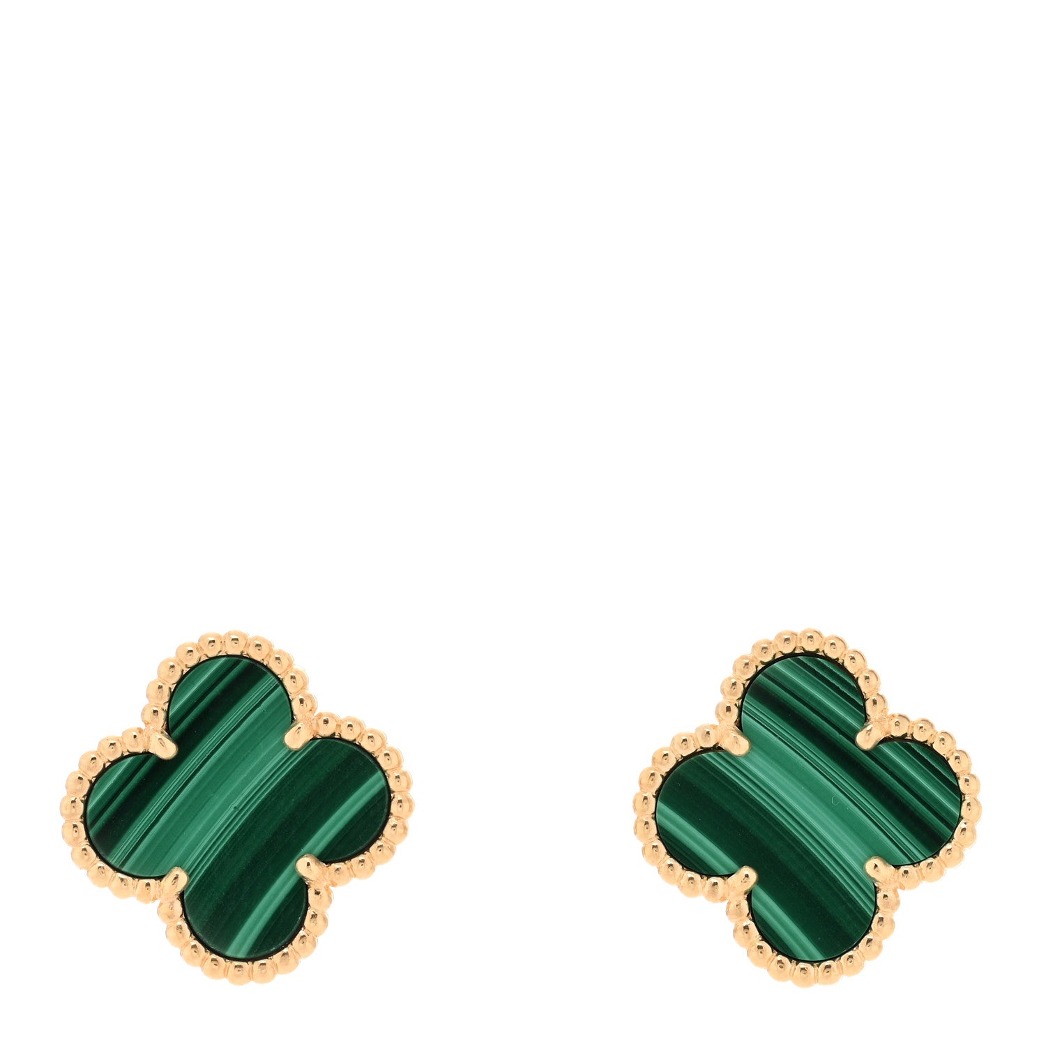 Van Cleef & Arpels 18K Yellow Gold Malachite Vintage Alhambra Earrings 1 of 5